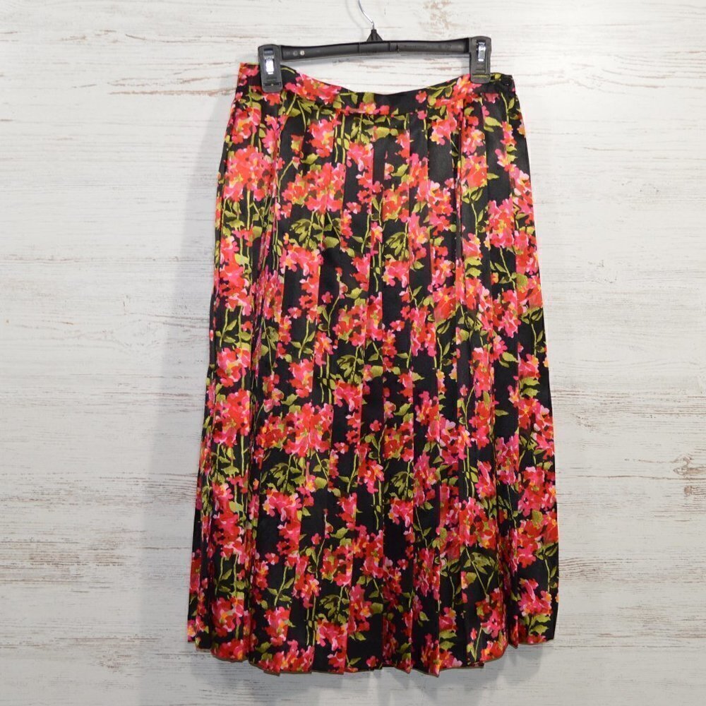 Anne Weyburn Pink & Black Floral Pleated Skirt